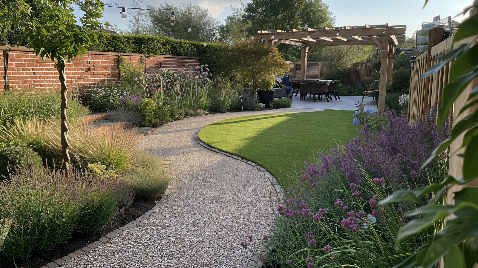 new build garden - curved paths