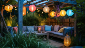 boho garden ideas hanging lanterns