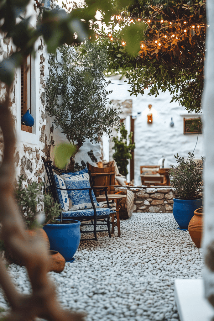 seating area in greek garden